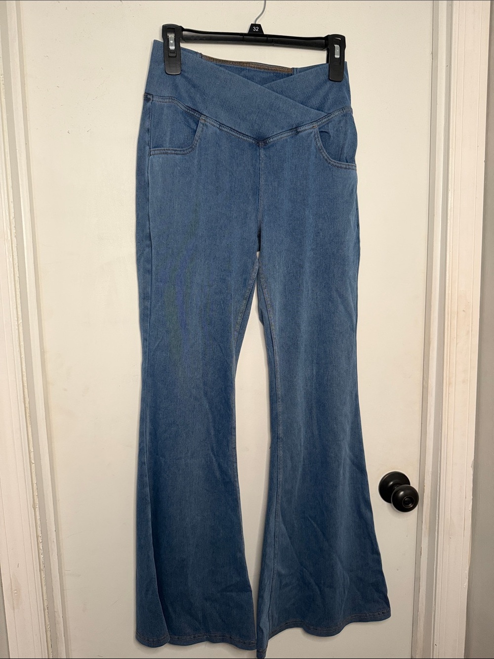 HALARA Light Blue Flare Jeans with Crossover Waist Size M